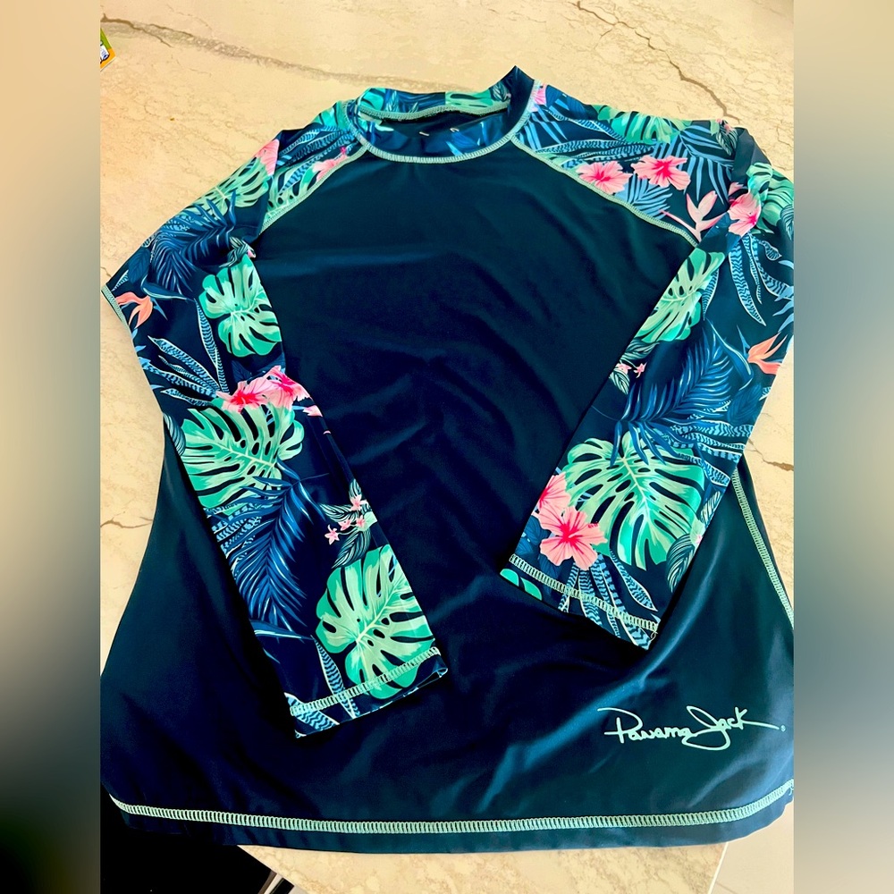 Navy Blue and Floral Rash Guard by Panama Jack